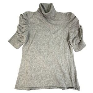 Gray Puff Sleeve Turtleneck Sweater Women Size‎ L Pullover Keyhole Cutout